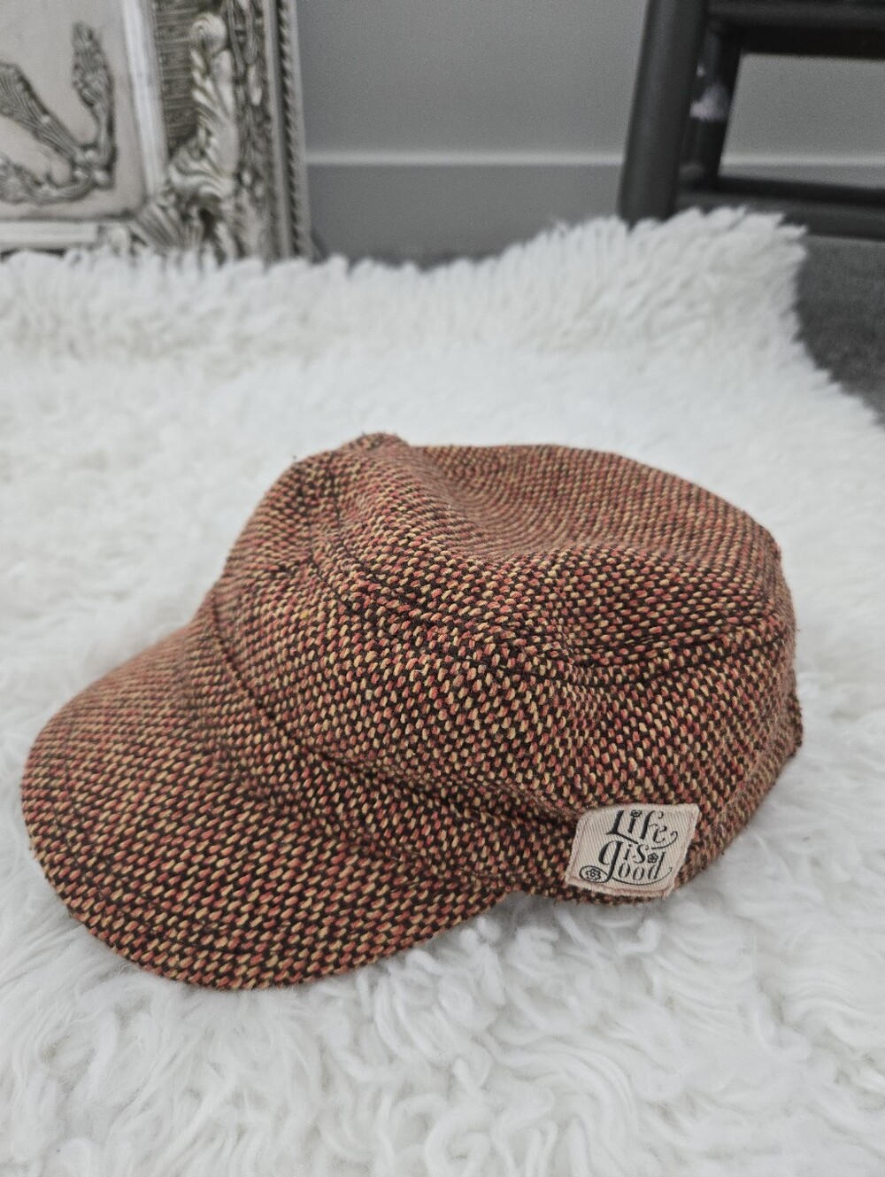 Life is Good Fall Tweed Wool Blend Newsboy Hat (cadet cap). One Size Unisex.
